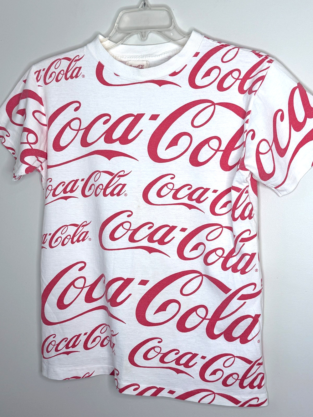 Vtg. Coca Cola Logo White w/ Red Cotton Tshirt 90s Size M